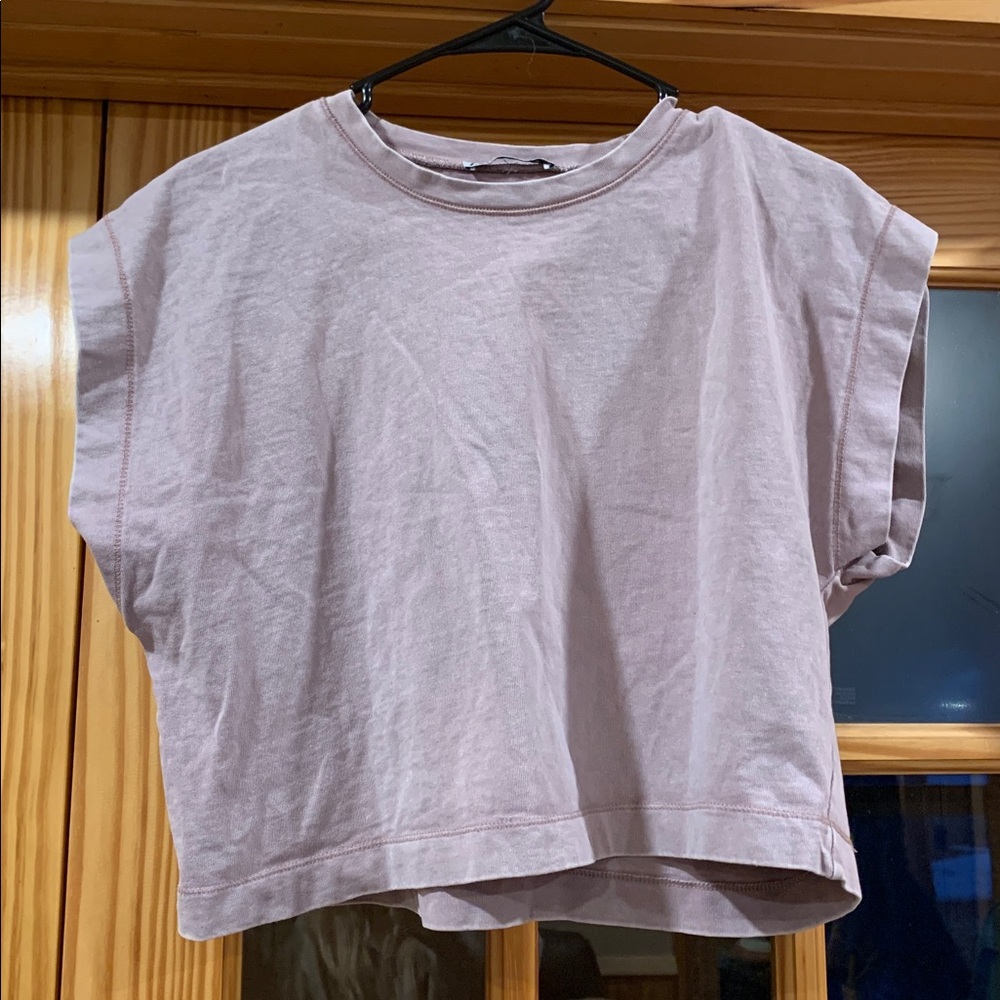Women’s Zara Boxy Muscle Tee Mauve Cap Sleeve Crop Sleeveless Tank Top M
